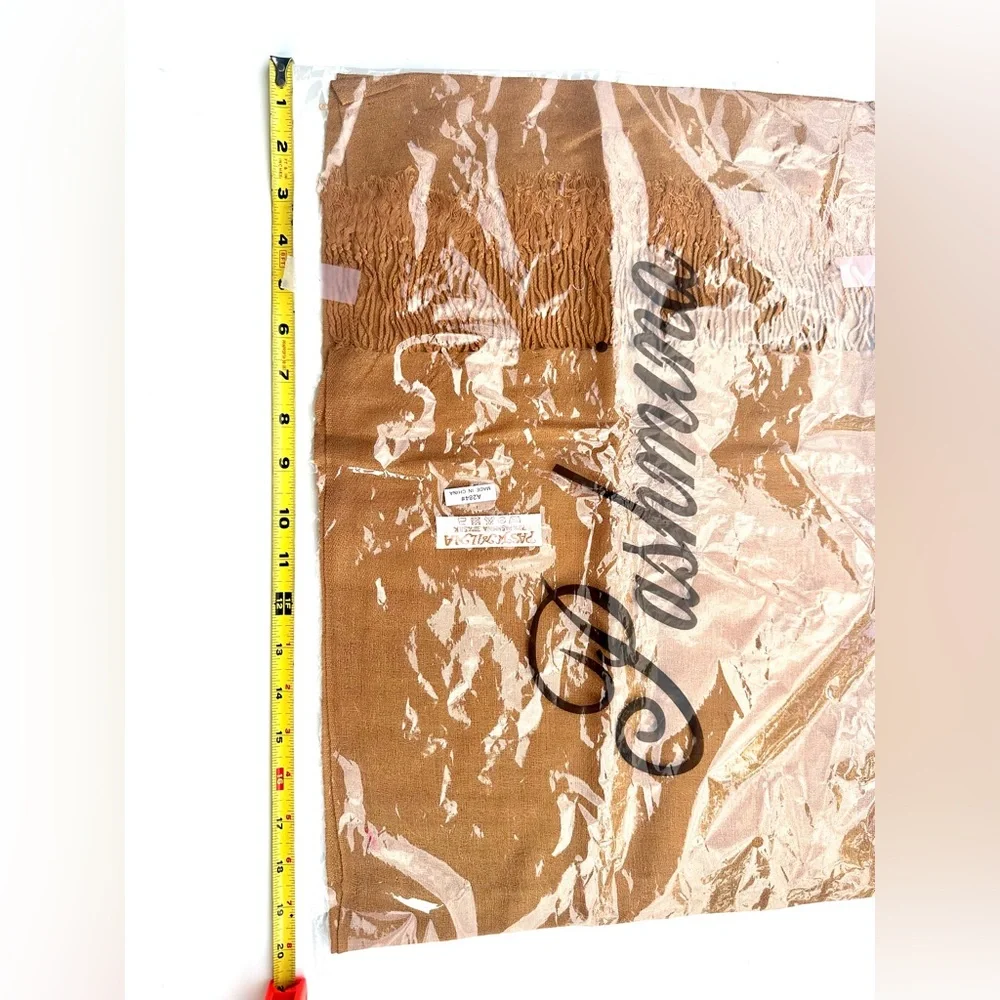 New Pasmina & Silk Tan Shawl Wrap Scarf, 76”x28”